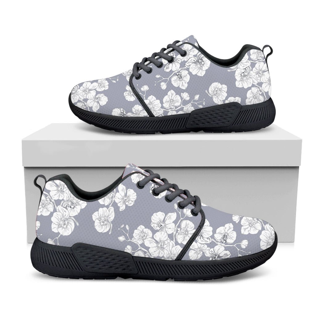 Drawing Orchid Pattern Print Black Athletic Shoes