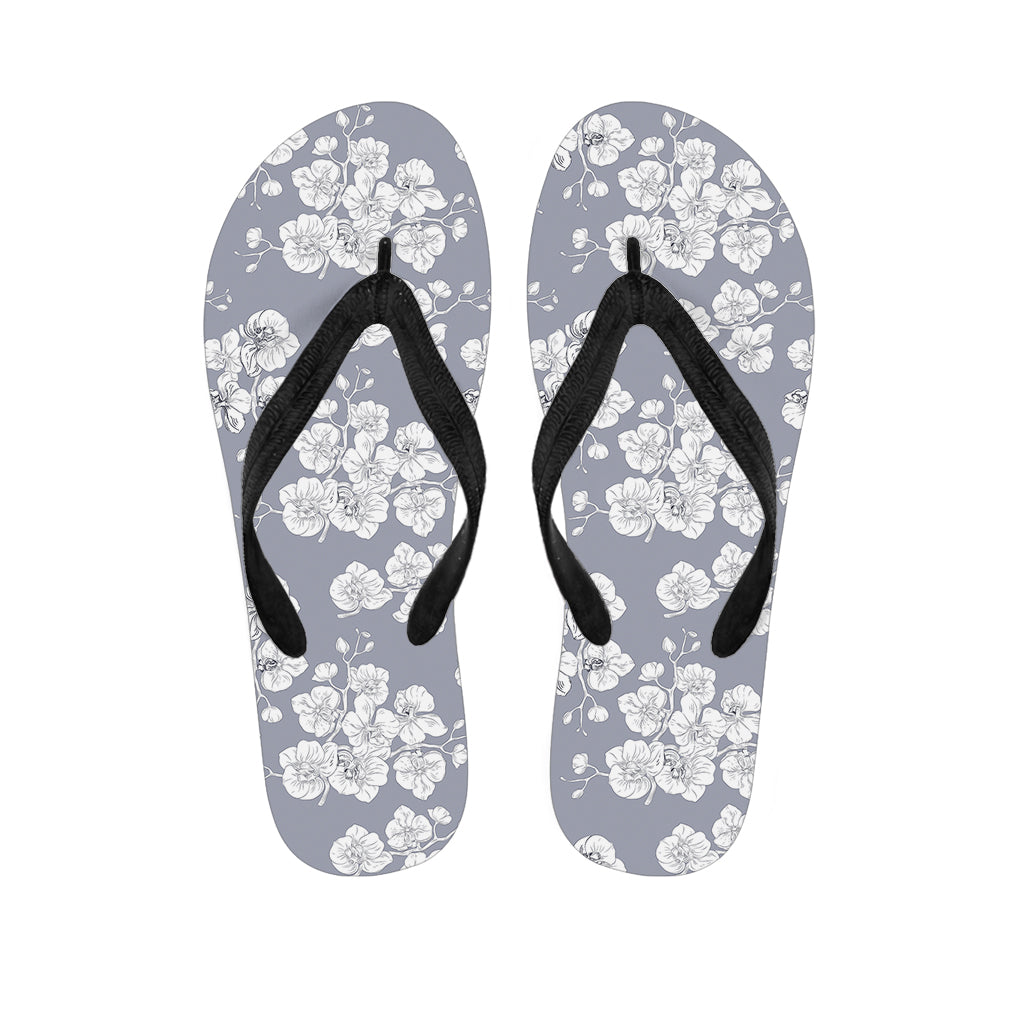 Drawing Orchid Pattern Print Flip Flops