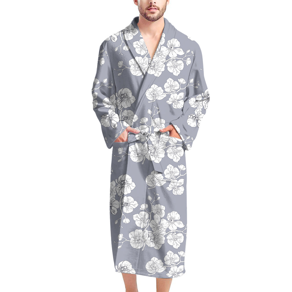 Drawing Orchid Pattern Print Men's Bathrobe