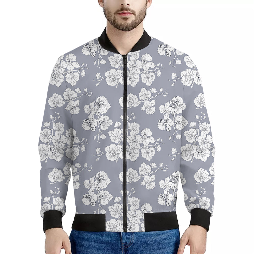 Drawing Orchid Pattern Print Men's Bomber Jacket