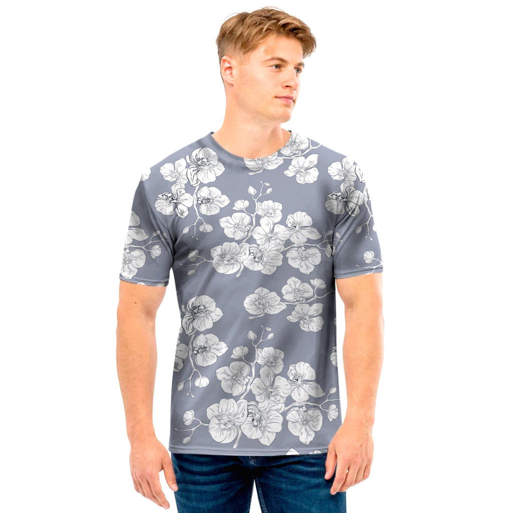 Drawing Orchid Pattern Print Men's T-Shirt