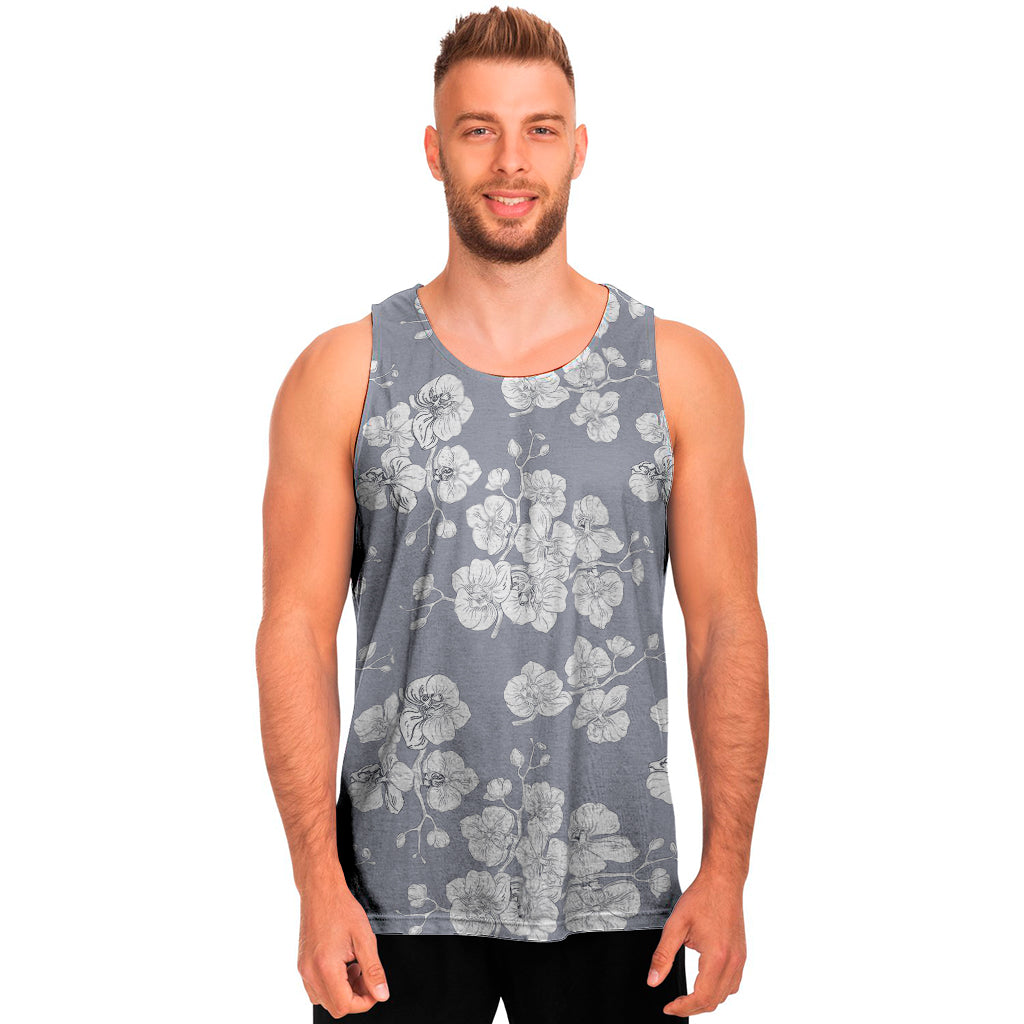 Drawing Orchid Pattern Print Men's Tank Top