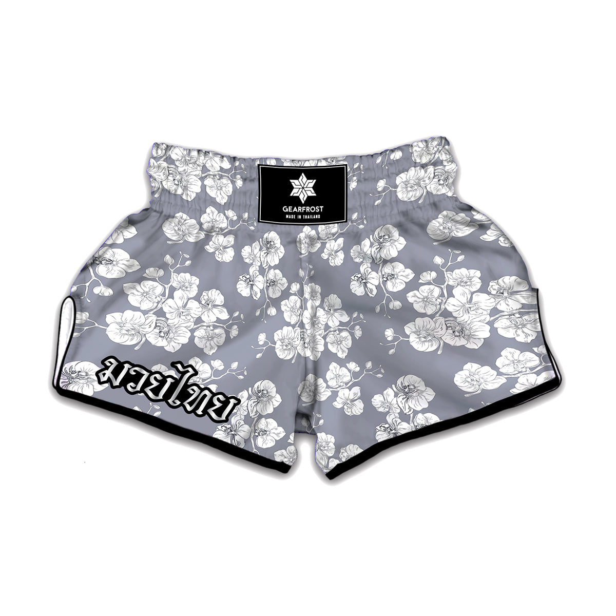 Drawing Orchid Pattern Print Muay Thai Boxing Shorts