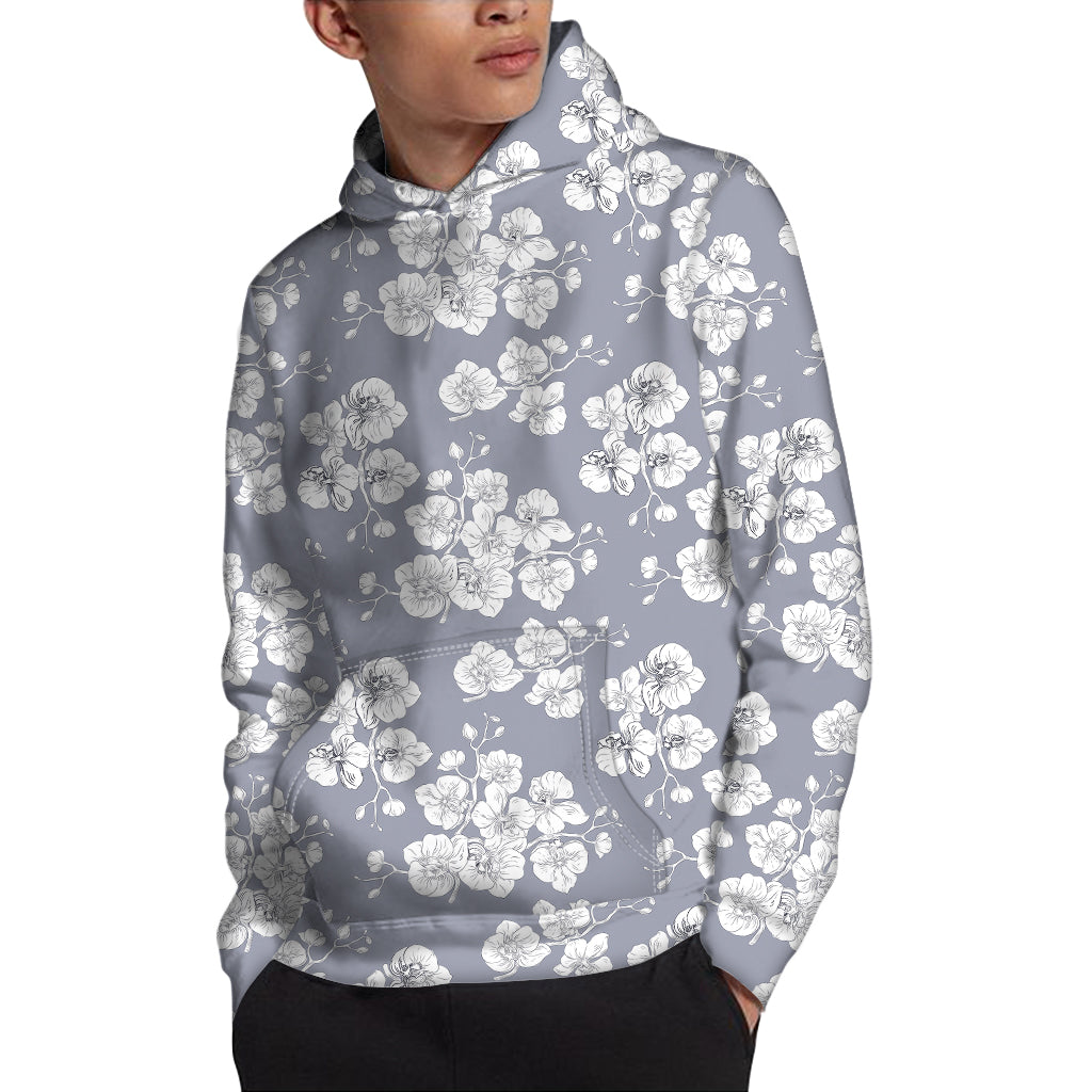 Drawing Orchid Pattern Print Pullover Hoodie