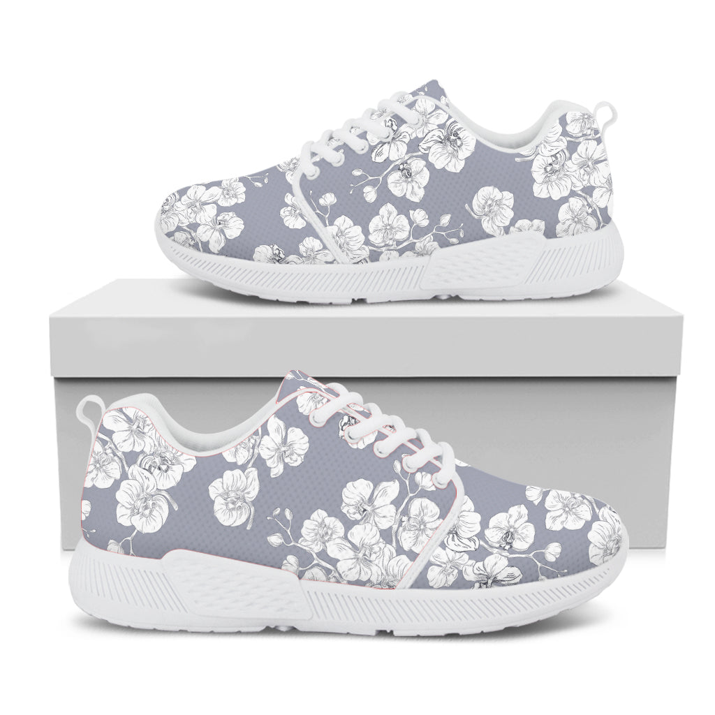 Drawing Orchid Pattern Print White Athletic Shoes