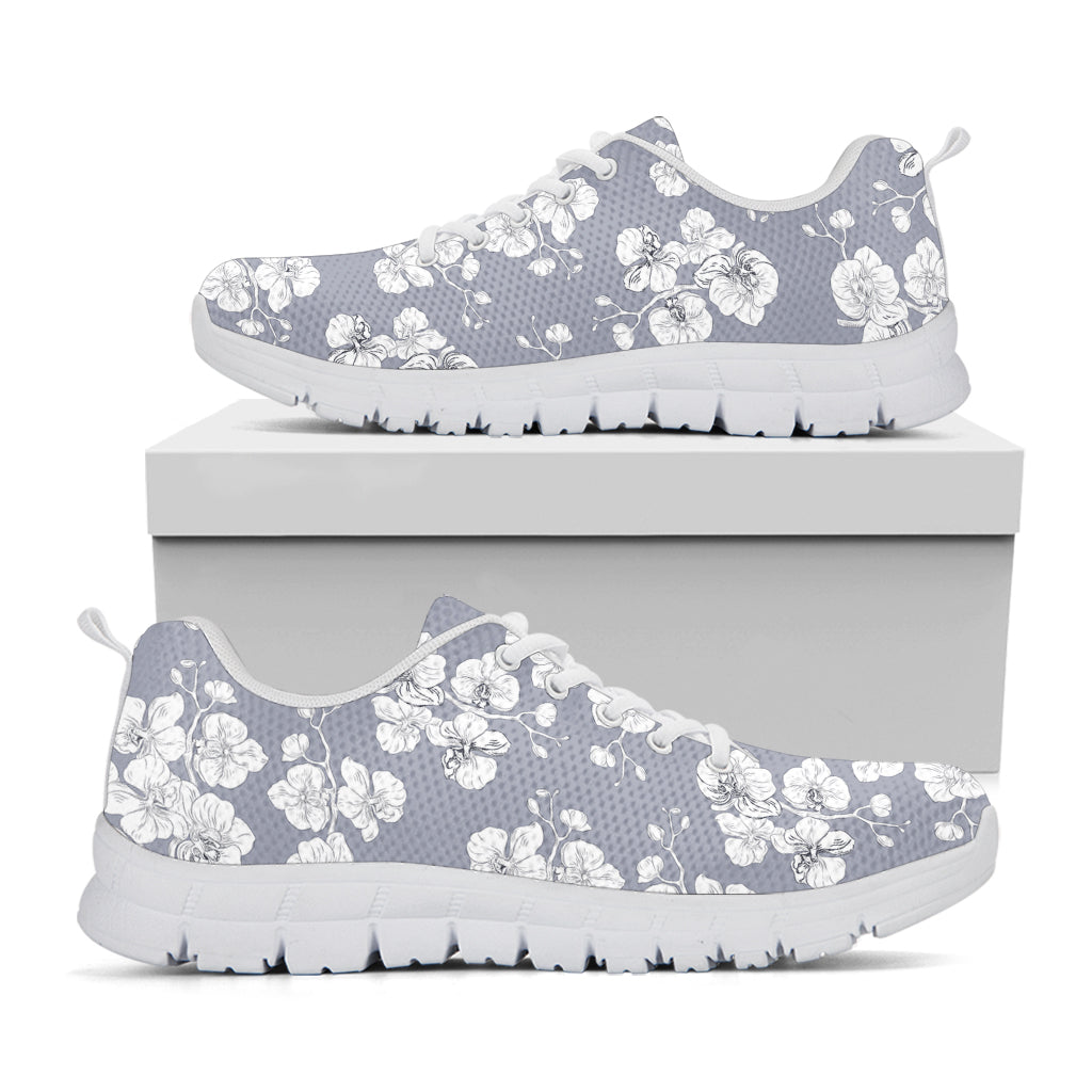 Drawing Orchid Pattern Print White Sneakers