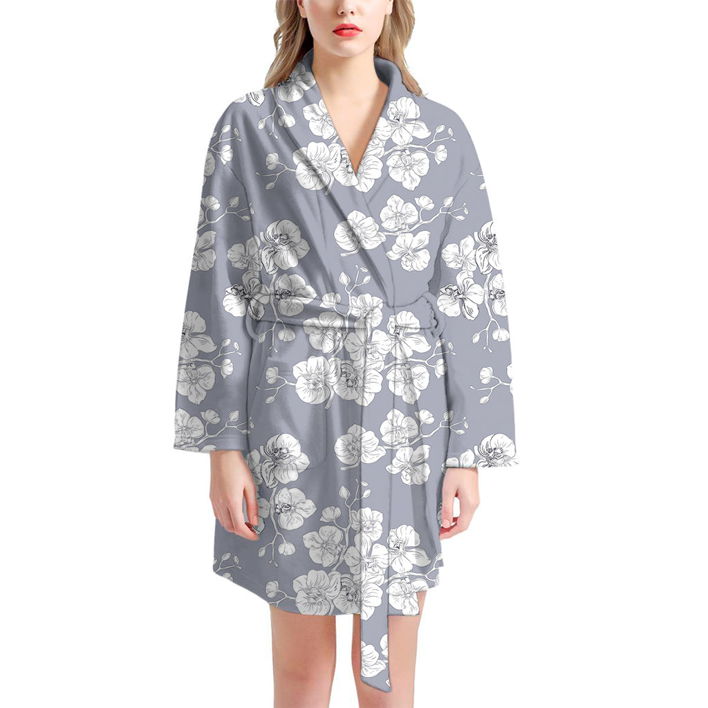 Drawing Orchid Pattern Print Women's Bathrobe