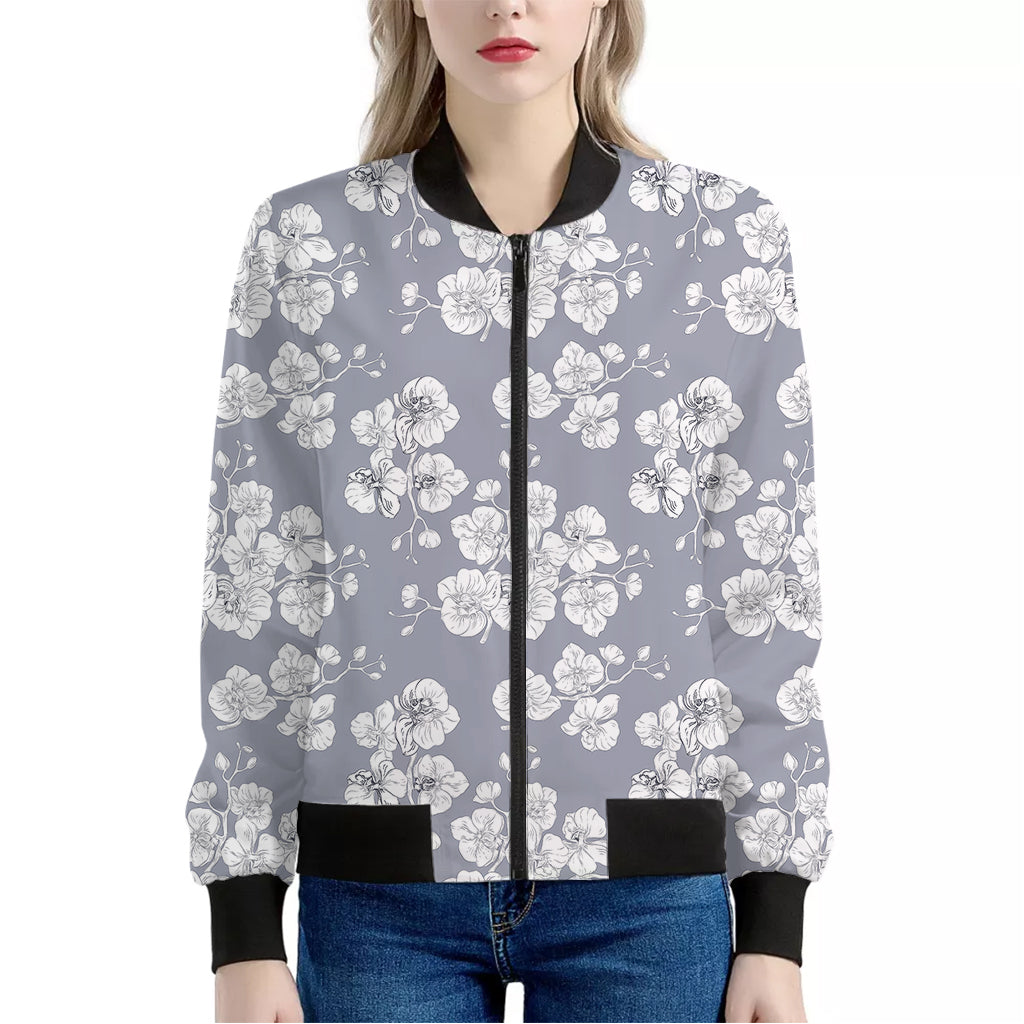 Drawing Orchid Pattern Print Women's Bomber Jacket