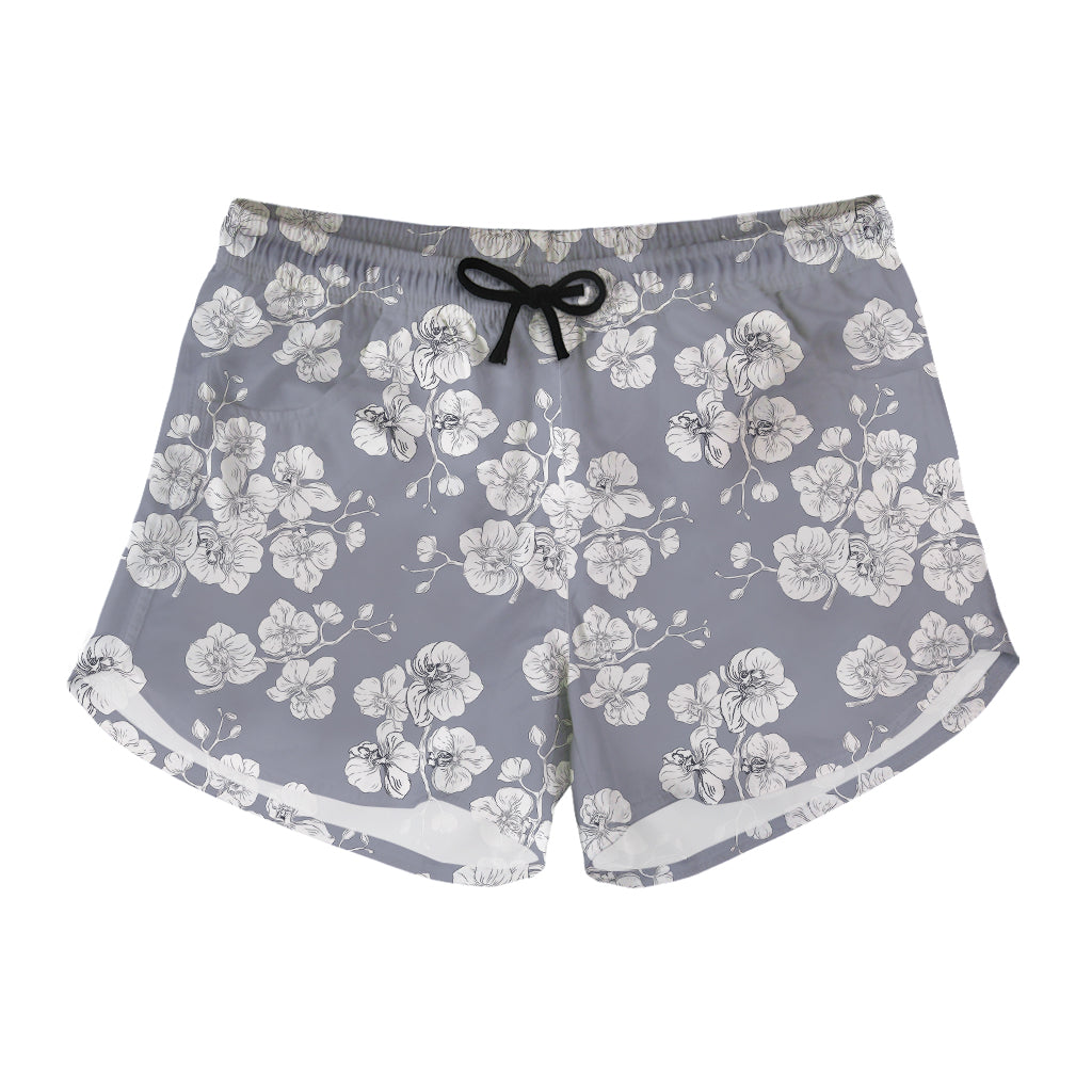 Drawing Orchid Pattern Print Women's Shorts