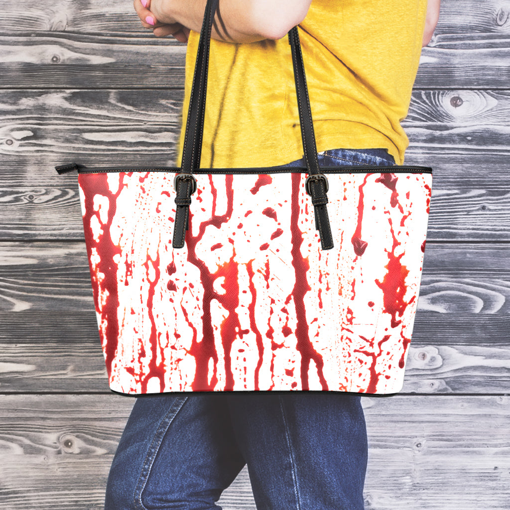 Dripping Blood Print Leather Tote Bag