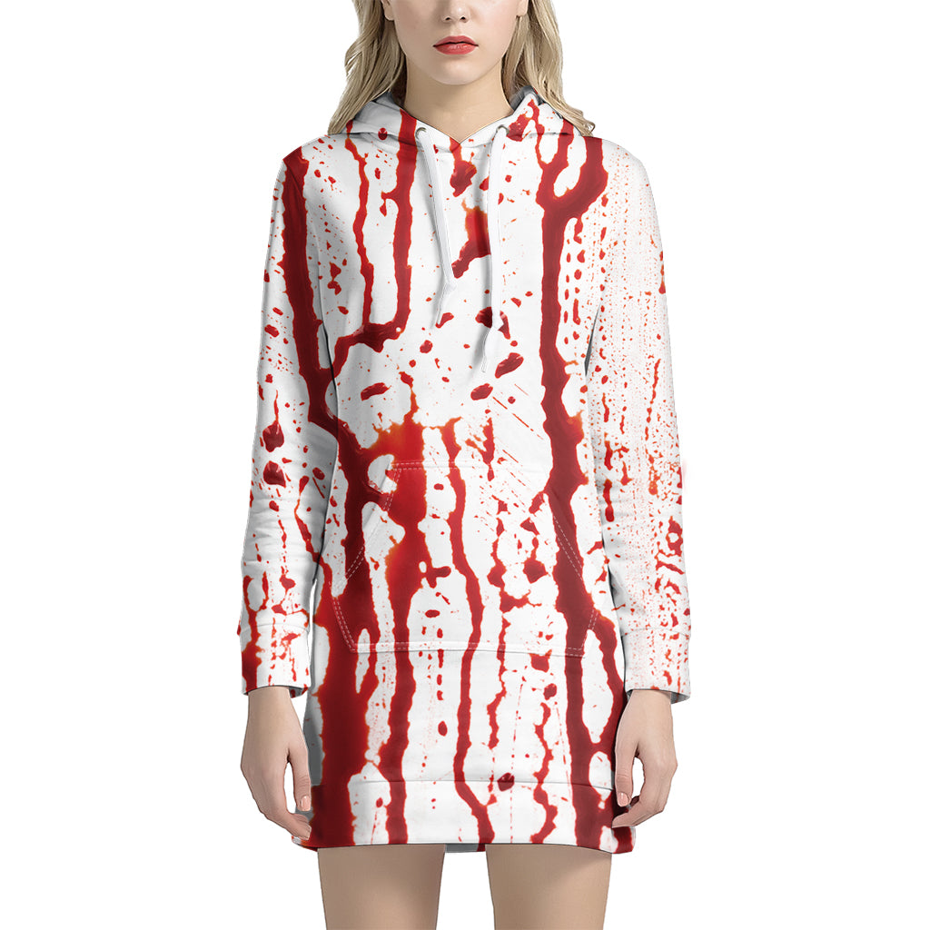 Dripping Blood Print Women's Pullover Hoodie Dress