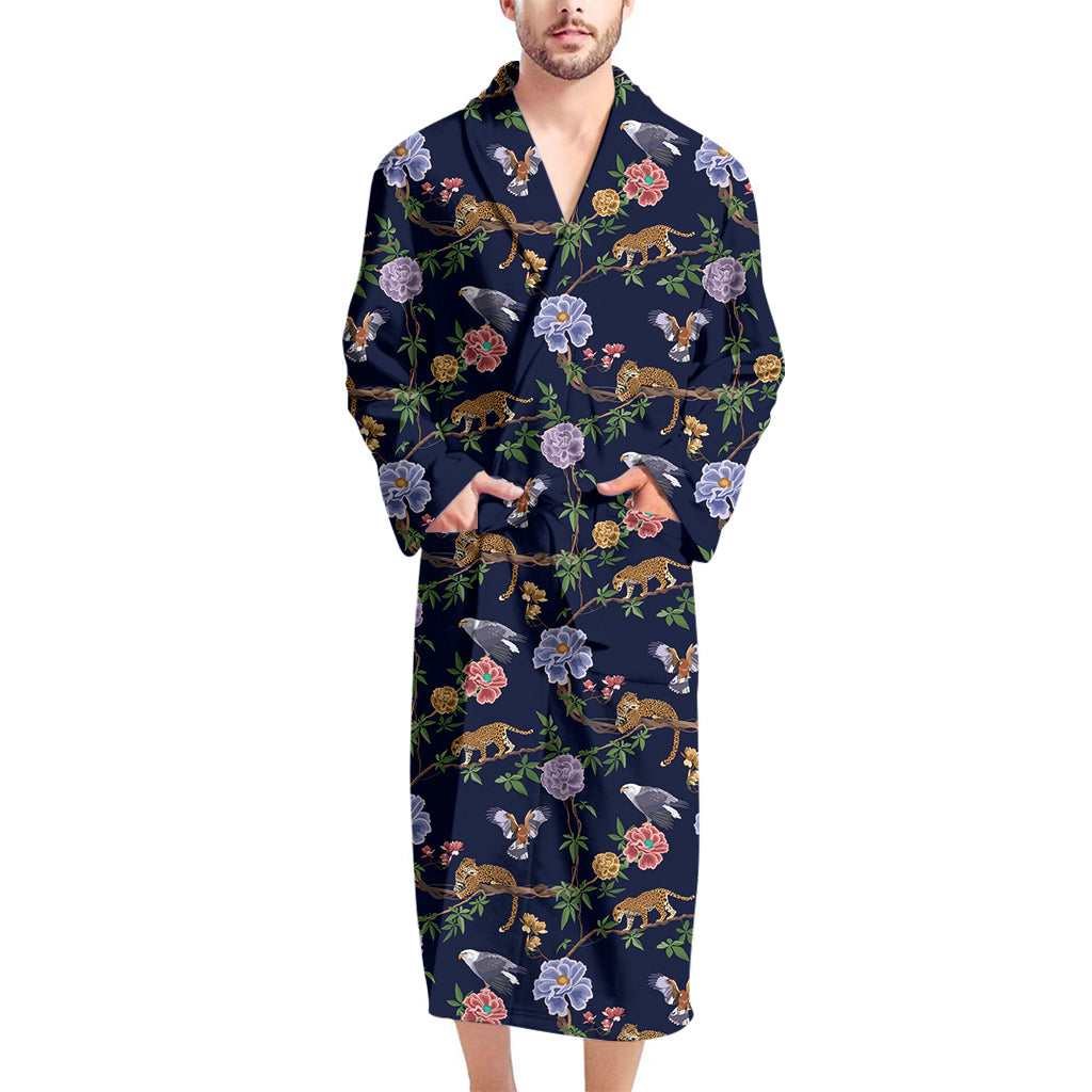 Eagle And Jaguar Pattern Print Men's Bathrobe