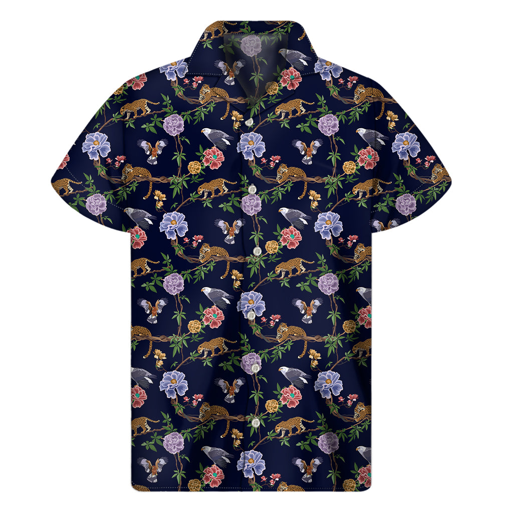 Eagle And Jaguar Pattern Print Men's Short Sleeve Shirt