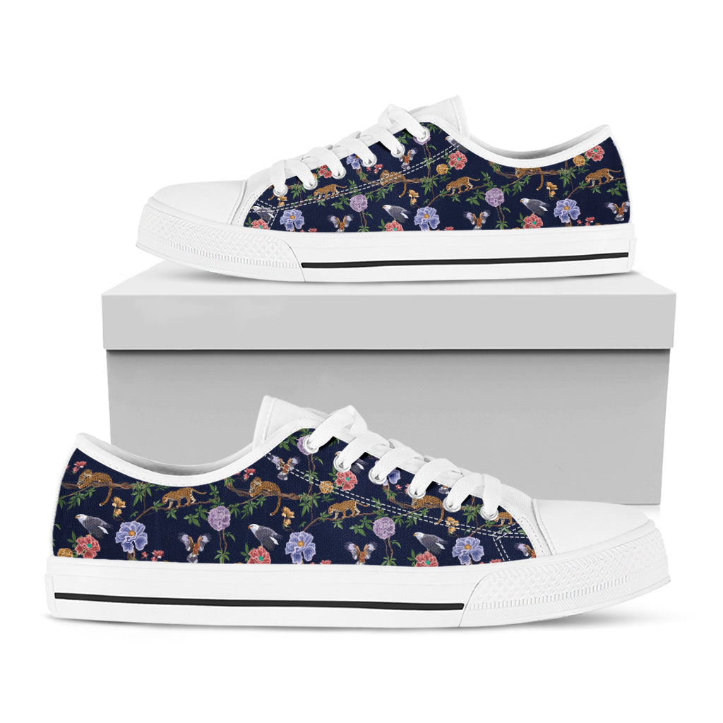 Eagle And Jaguar Pattern Print White Low Top Shoes