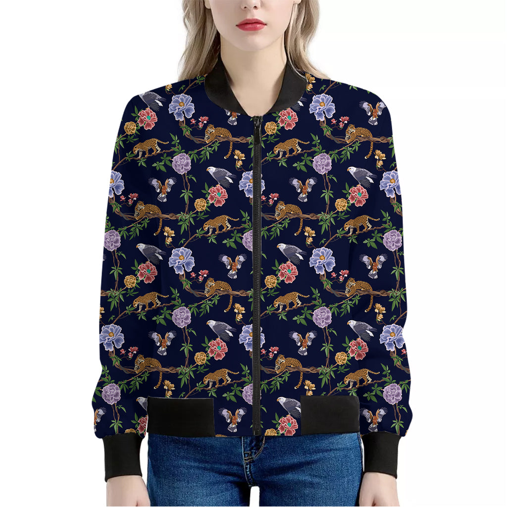 Eagle And Jaguar Pattern Print Women's Bomber Jacket