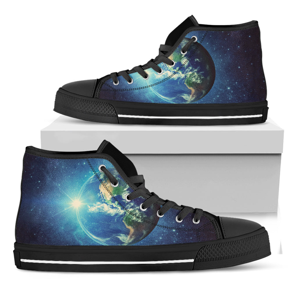 Earth And Space Print Black High Top Shoes