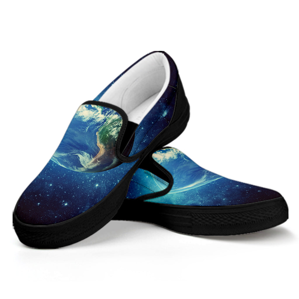 Earth And Space Print Black Slip On Shoes