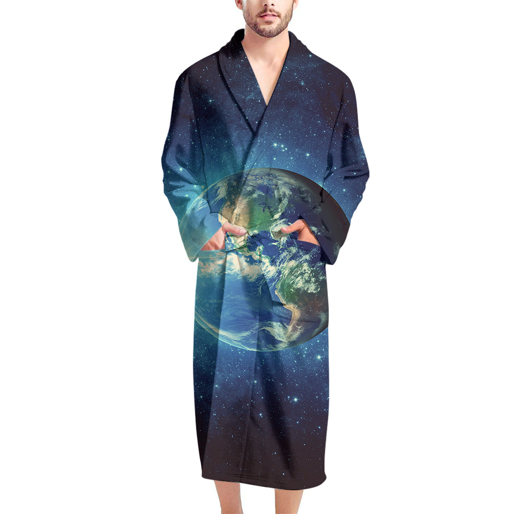 Earth And Space Print Men's Bathrobe