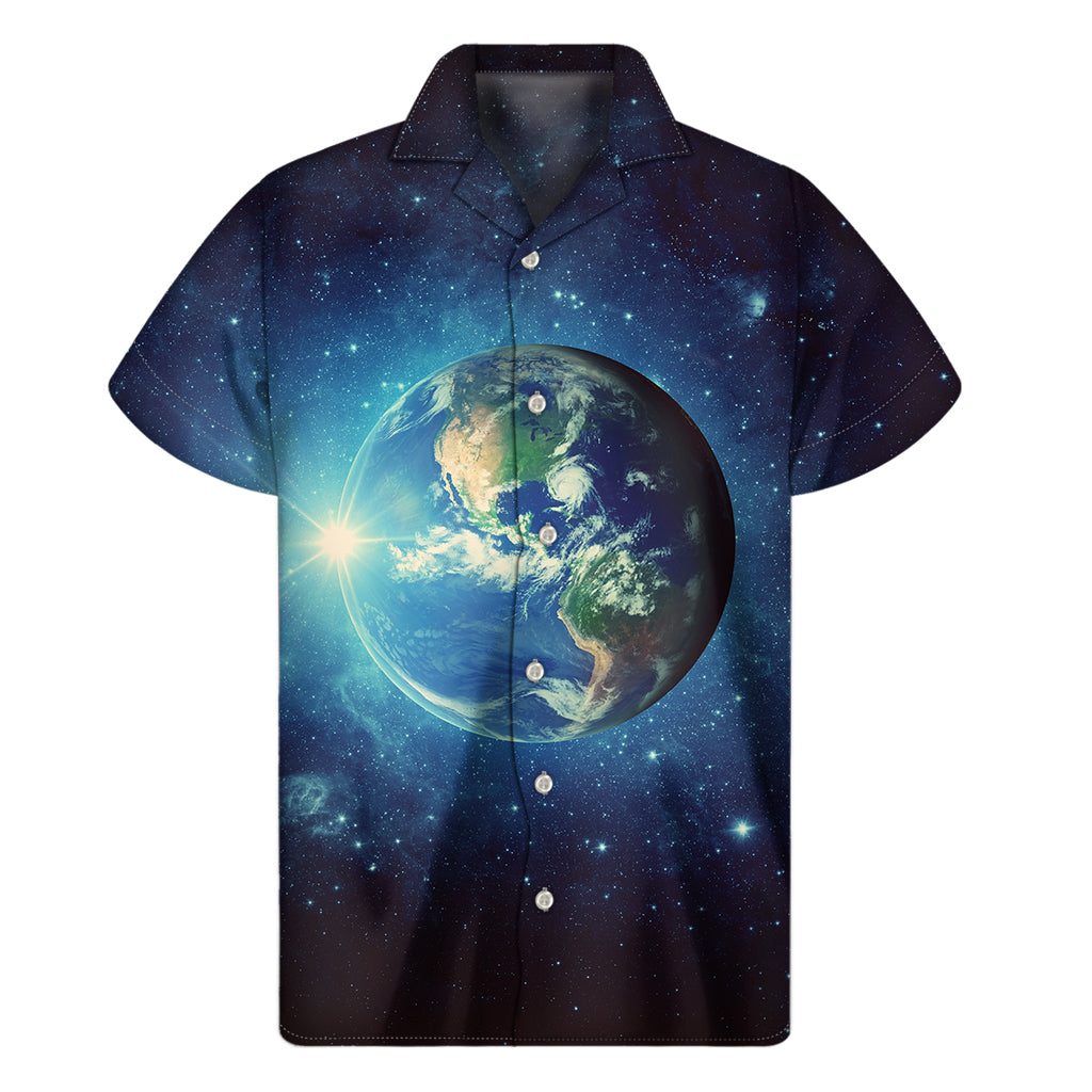 Earth And Space Print Men's Short Sleeve Shirt