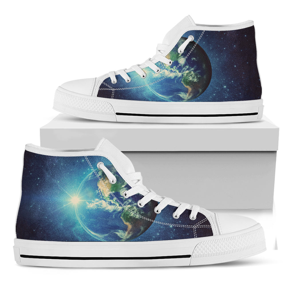 Earth And Space Print White High Top Shoes