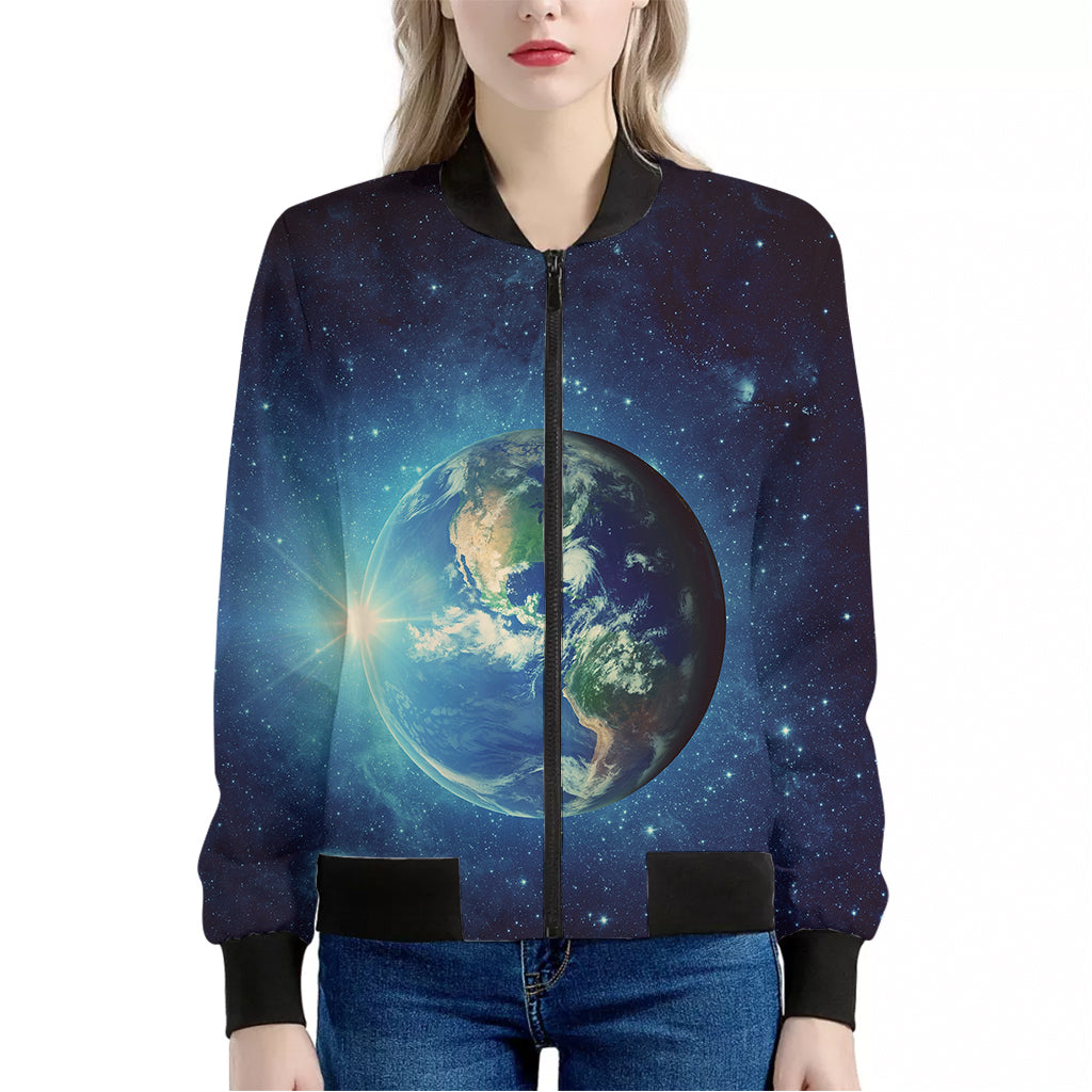 Earth And Space Print Women's Bomber Jacket