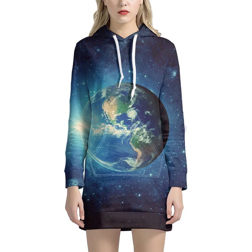 Earth And Space Print Women's Pullover Hoodie Dress