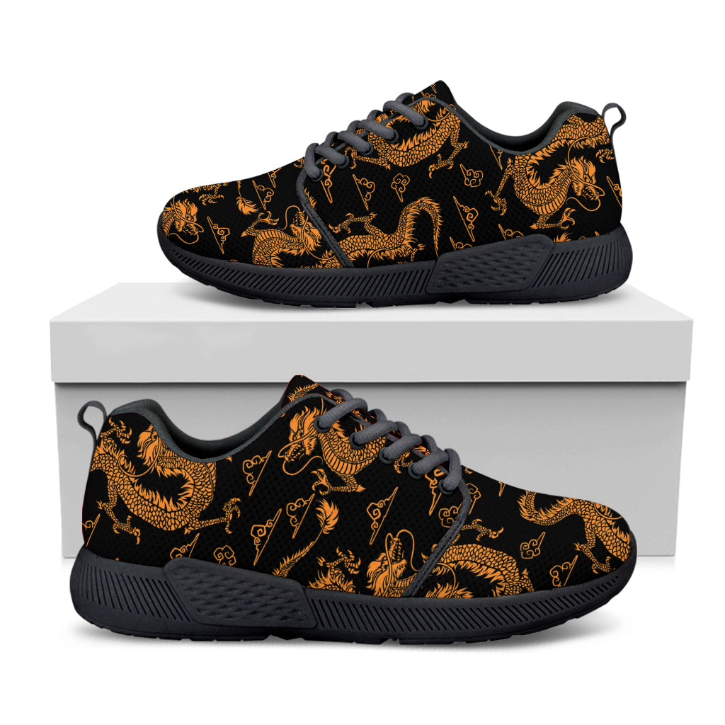 Eastern Dragon Pattern Print Black Athletic Shoes