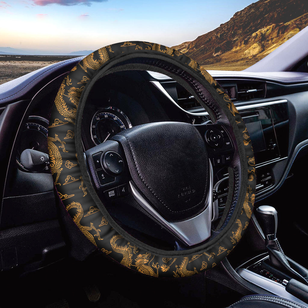 Eastern Dragon Pattern Print Car Steering Wheel Cover