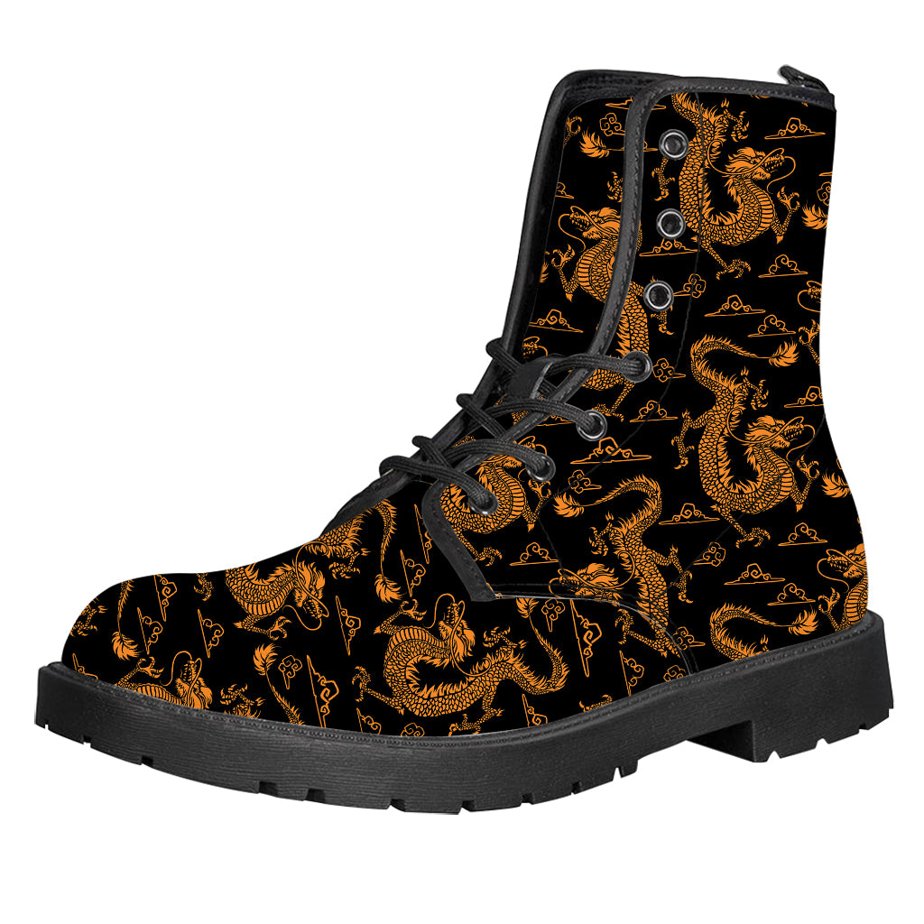 Eastern Dragon Pattern Print Leather Boots