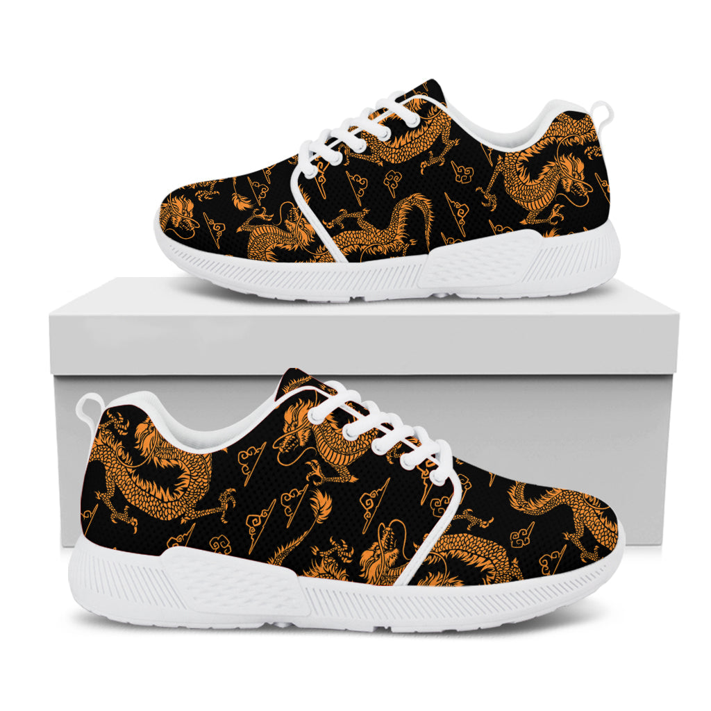 Eastern Dragon Pattern Print White Athletic Shoes