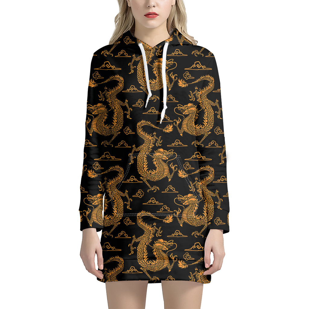 Eastern Dragon Pattern Print Women's Pullover Hoodie Dress