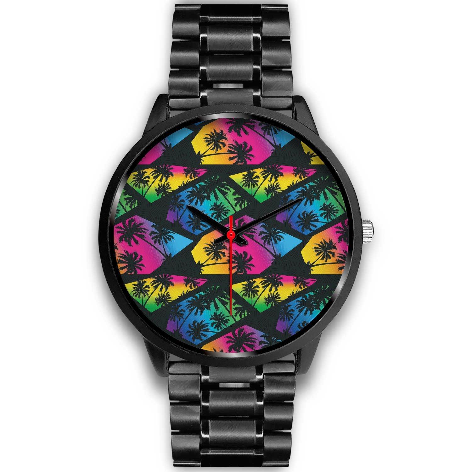 EDM Beach Palm Tree Pattern Print Black Watch