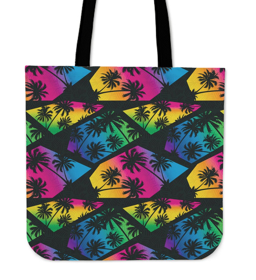 EDM Beach Palm Tree Pattern Print Canvas Tote Bag