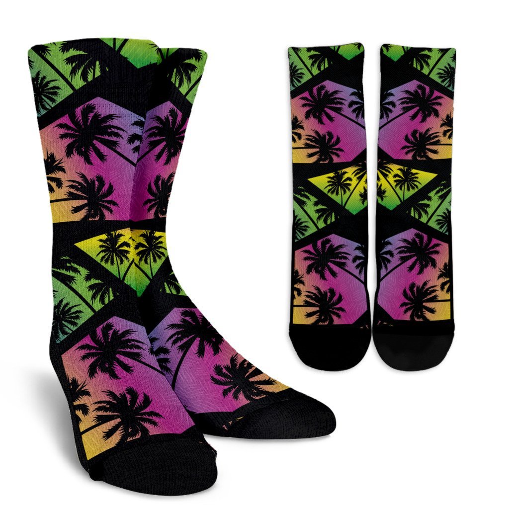 EDM Beach Palm Tree Pattern Print Crew Socks