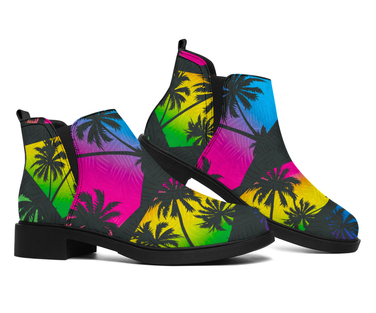 EDM Beach Palm Tree Pattern Print Flat Ankle Boots