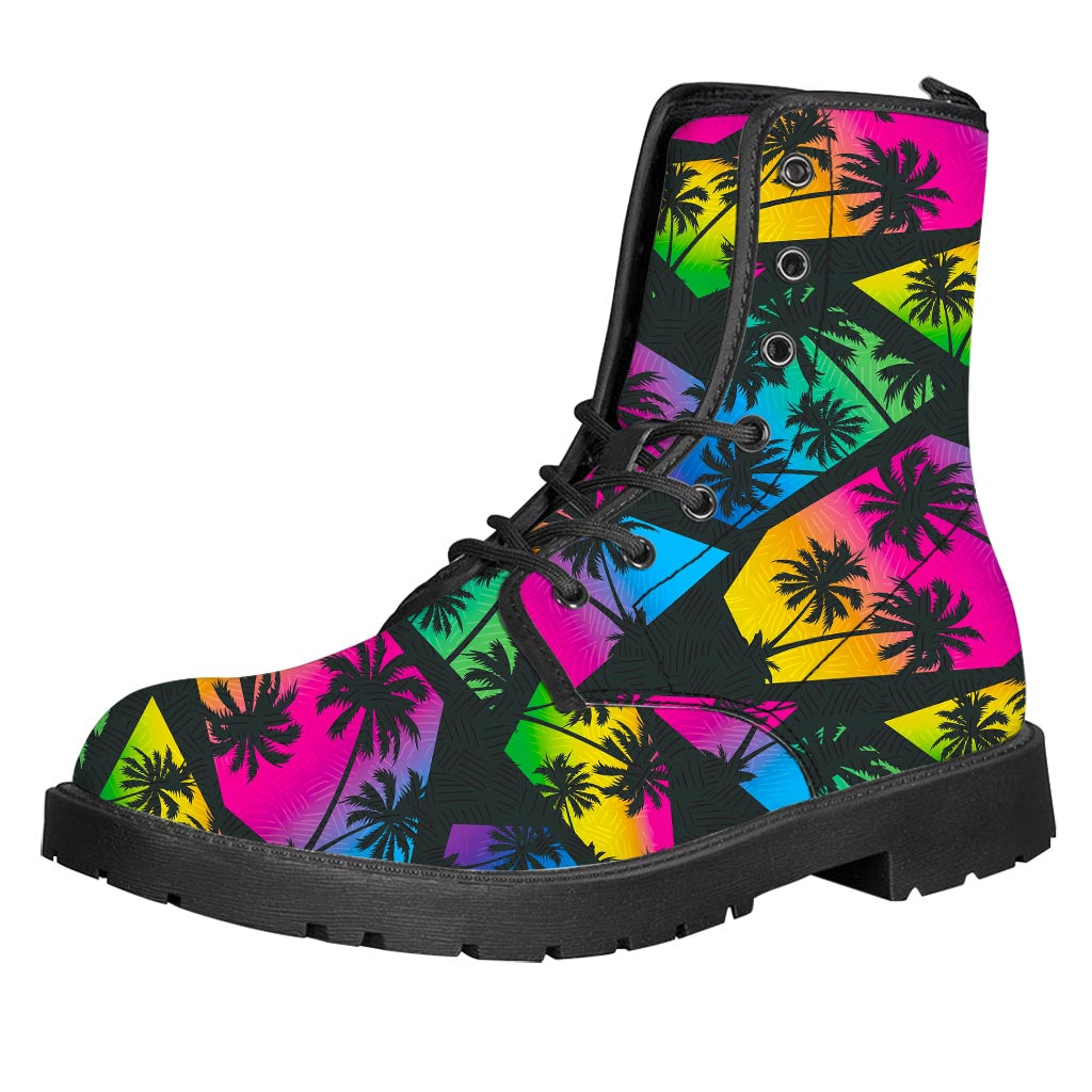 EDM Beach Palm Tree Pattern Print Leather Boots