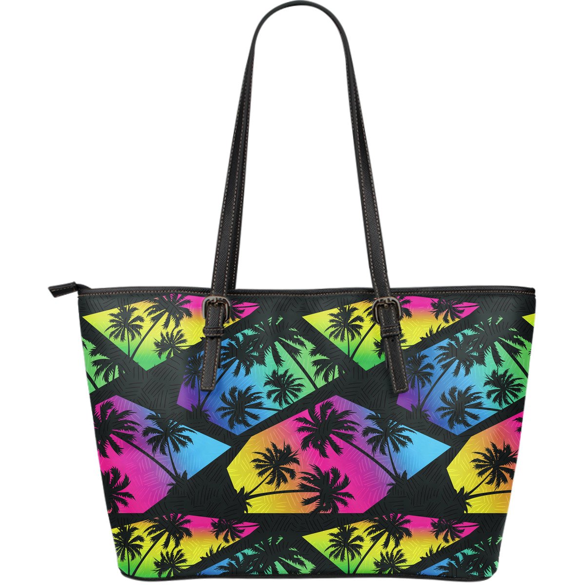 EDM Beach Palm Tree Pattern Print Leather Tote Bag