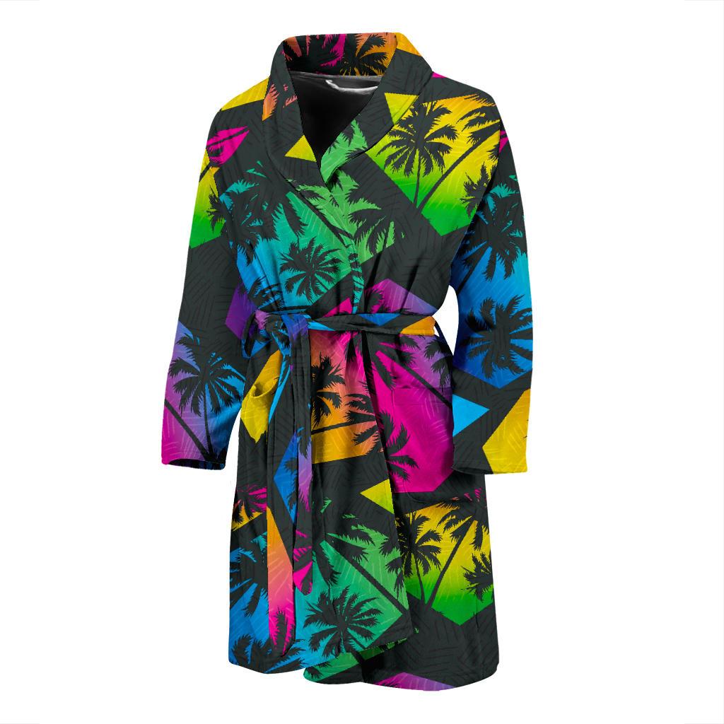 EDM Beach Palm Tree Pattern Print Men's Bathrobe