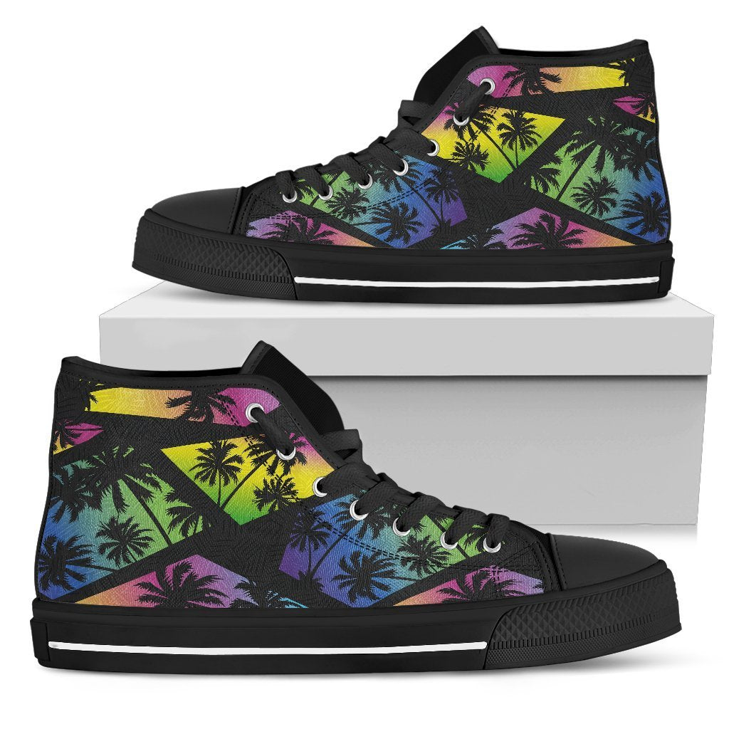 EDM Beach Palm Tree Pattern Print Men's High Top Shoes