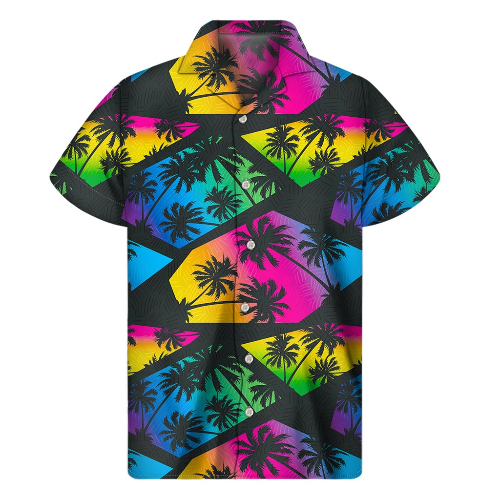 EDM Beach Palm Tree Pattern Print Men's Short Sleeve Shirt