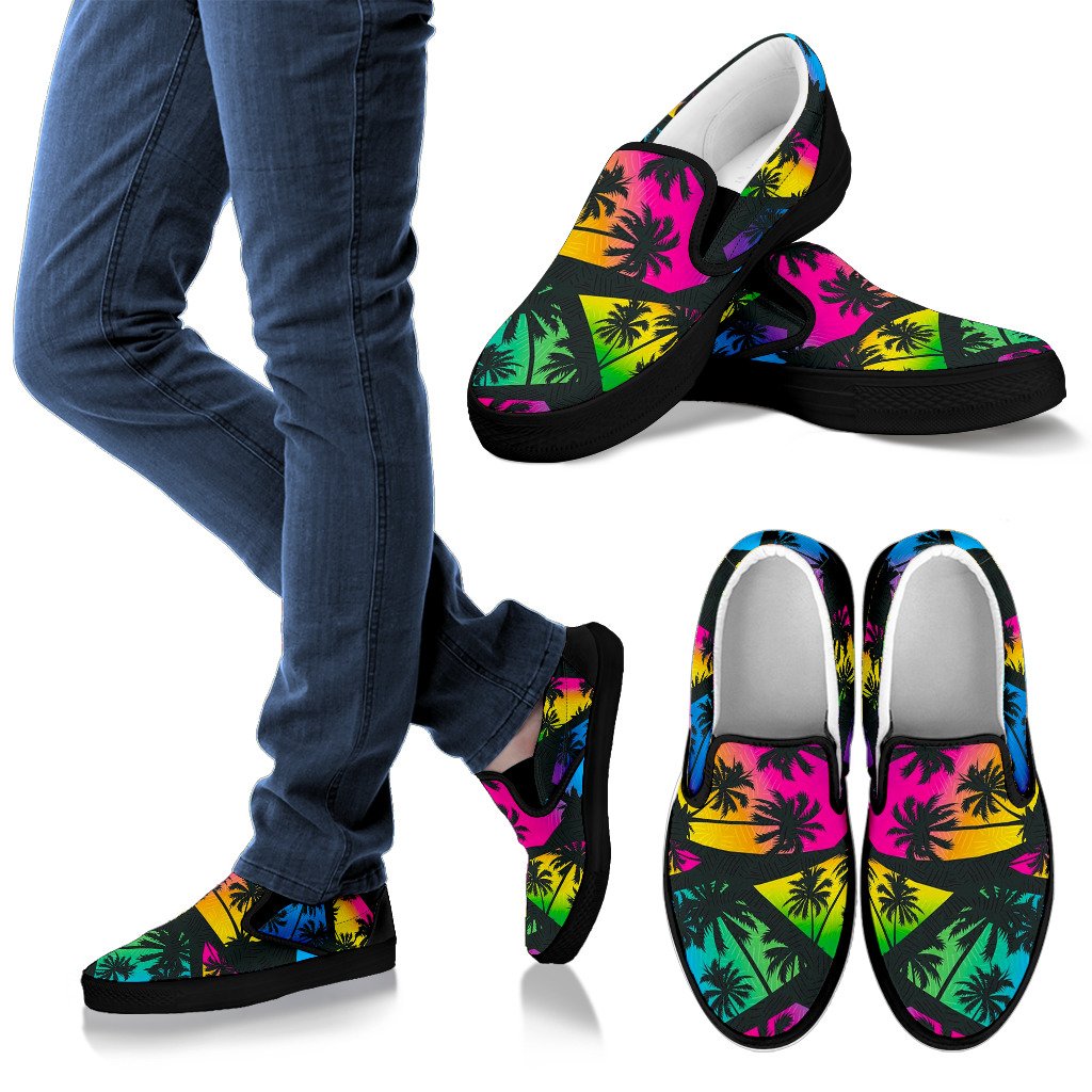 EDM Beach Palm Tree Pattern Print Men's Slip On Shoes