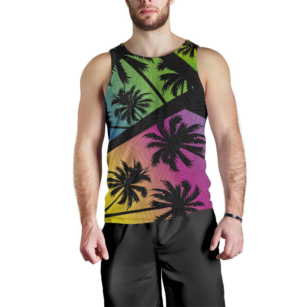 EDM Beach Palm Tree Pattern Print Men's Tank Top