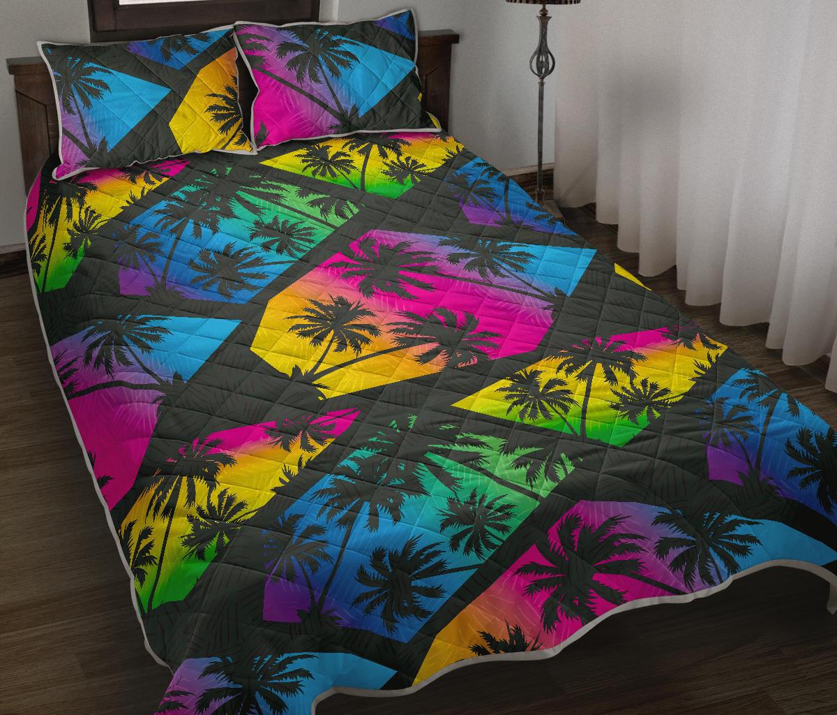 EDM Beach Palm Tree Pattern Print Quilt Bed Set