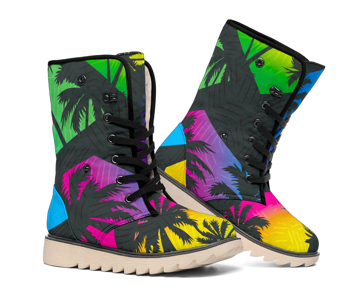 EDM Beach Palm Tree Pattern Print Winter Boots