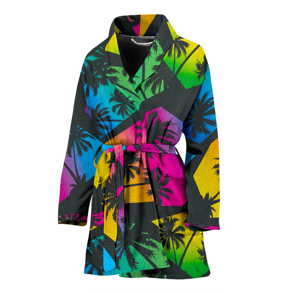 EDM Beach Palm Tree Pattern Print Women's Bathrobe