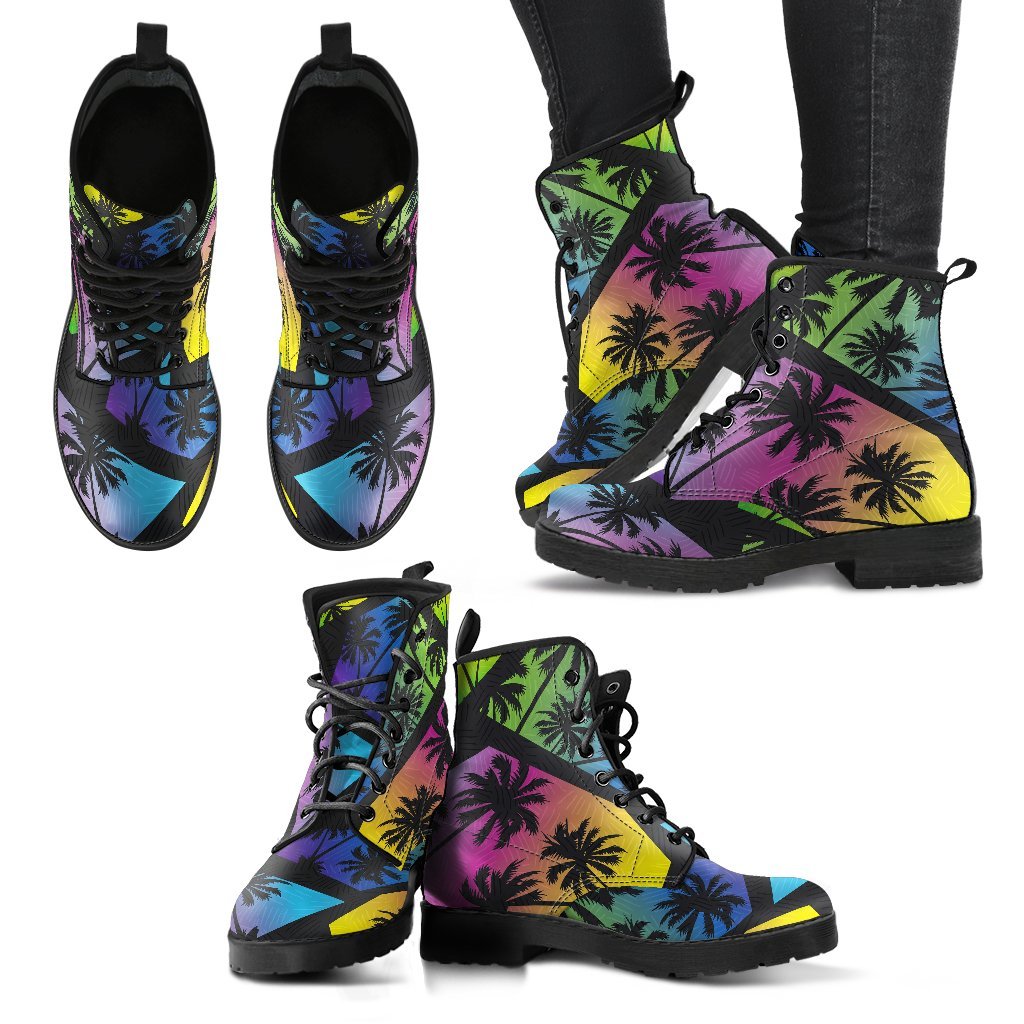 EDM Beach Palm Tree Pattern Print Women's Boots