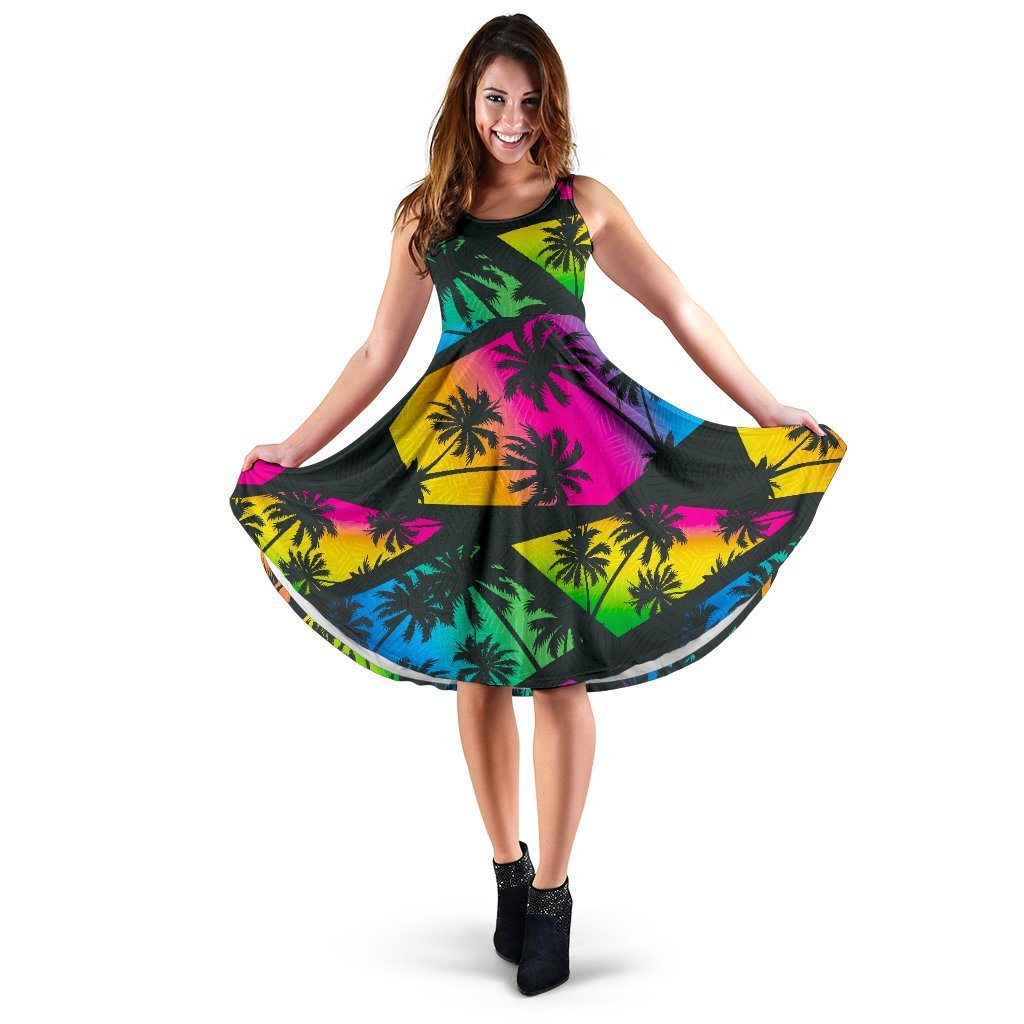 EDM Beach Palm Tree Pattern Print Women's Dress