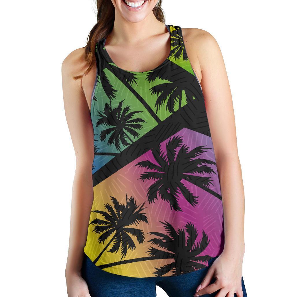 EDM Beach Palm Tree Pattern Print Women's Racerback Tank Top