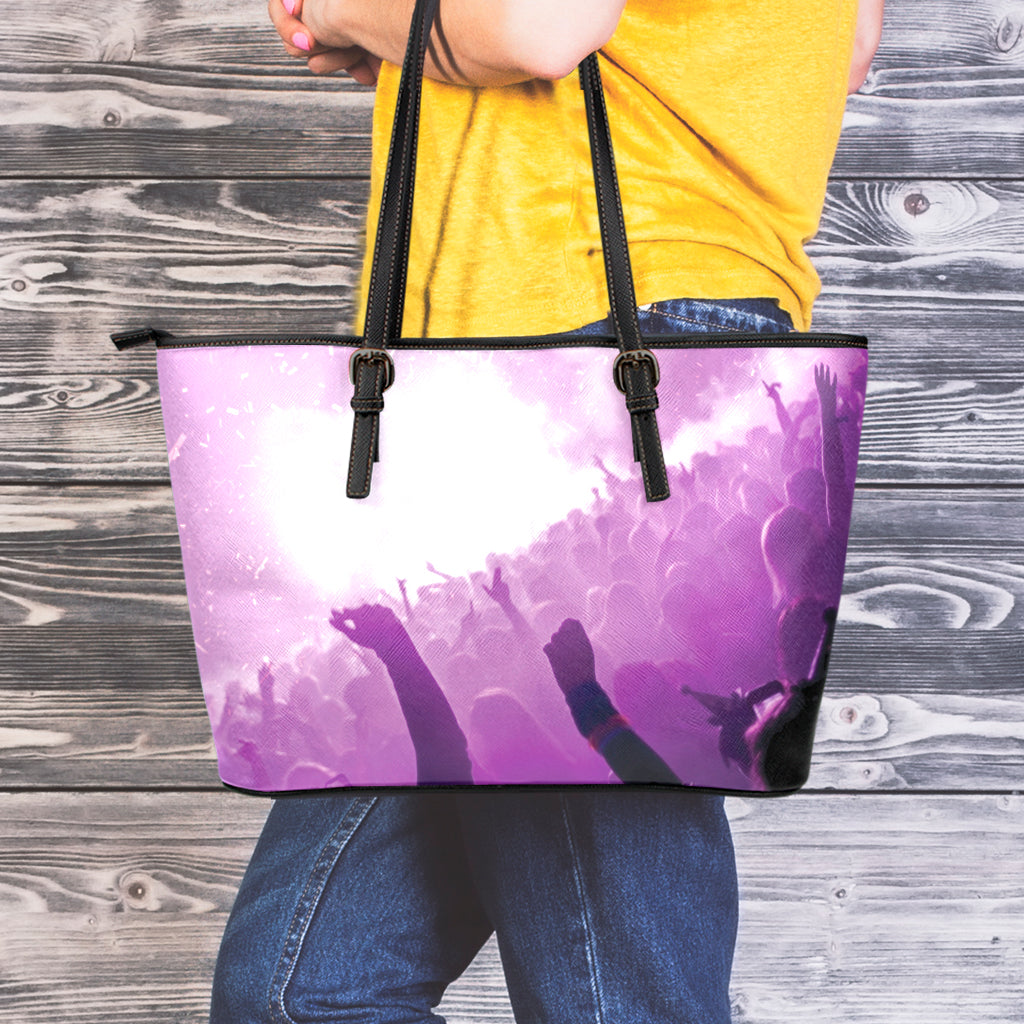 EDM Party In Nightclub Print Leather Tote Bag