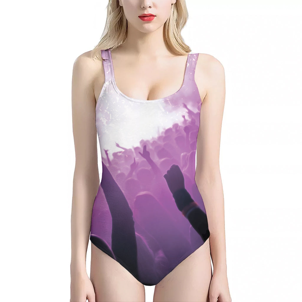 EDM Party In Nightclub Print One Piece Halter Neck Swimsuit